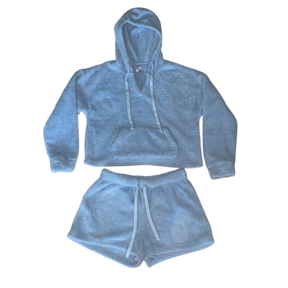 Cozy Blue Hoodie and Shorts Lounge Set
